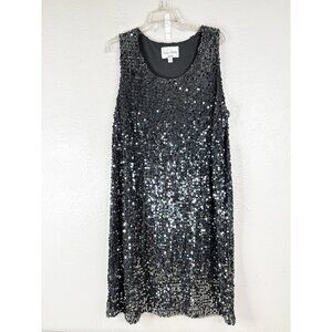 Modern Metallics Avenue Sz 18/20 Black Full Sequin Stretch Comfy Tank Dress EUC